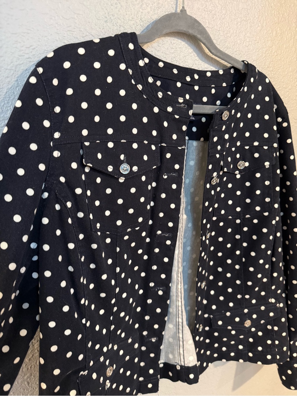 CHAPS Black & White Polka Dot Denim Jacket - XL